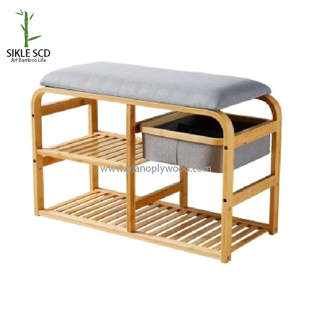 Bamboo Half Round Strap Shoe Changing Stool