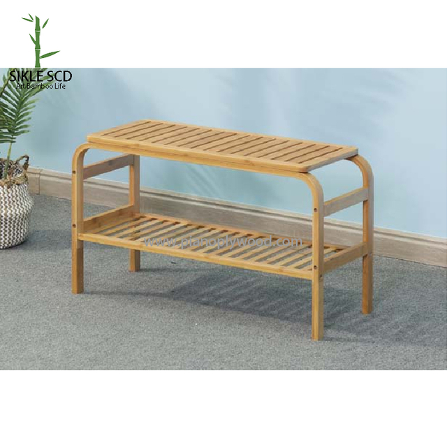 Full Bamboo Single-layer Semi-circular Shoe Changing Stool